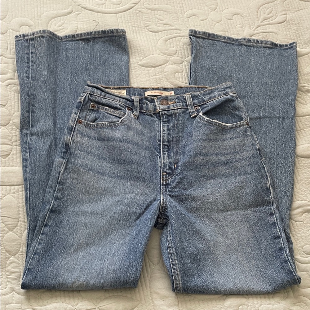 Levi's Premium 70s High Flare Medium Wash Blue Denim Jeans